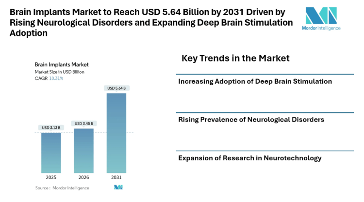 Brain Implants Market to Reach USD 5.64 Billion by 2031 Driven by Rising Neurological Disorders and Expanding Deep Brain Stimulation Adoption